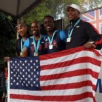 Gold medal US Mens' (age 40-44) 4x100 relay team.