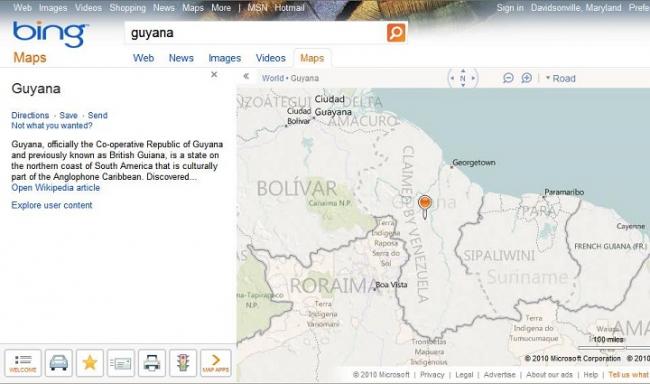 Microsoft Bing Map of Guyana