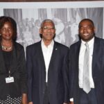 President Granger is flanked by Mr. David Lammy and Ms. Dellon Adams from the Parliament Office of Guyana